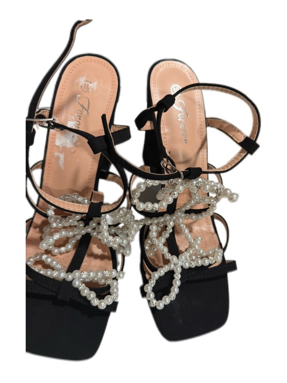 Black Pearl-Strap Dress Sandals - Women